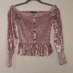 Fashion Nova Blush Velvet Off-Shoulder Blouse